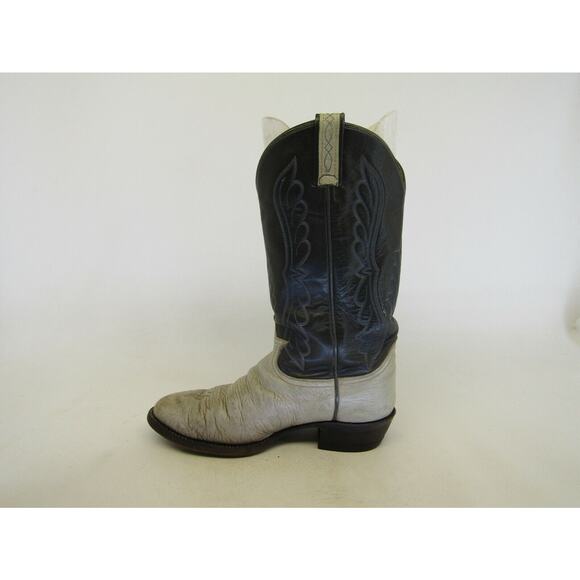 TONY LAMA Mens Size 9 D Two Tone Gray Leather Bullhide Cowboy Boots Gold Label main image 5